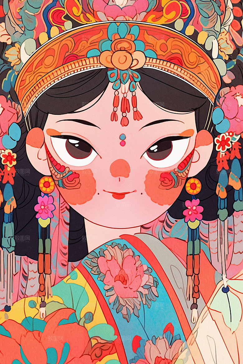 京剧女孩扮相传统风格插画