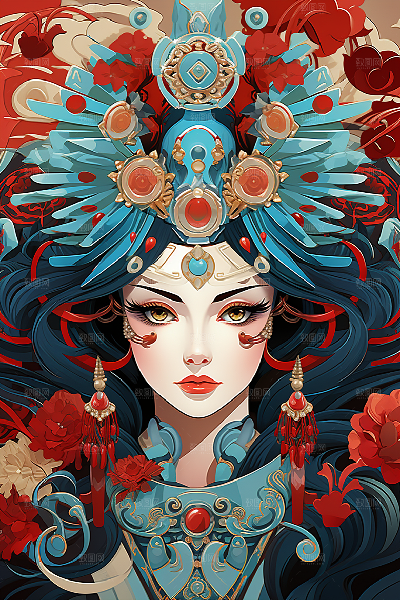 京剧女孩戏剧扮相插画