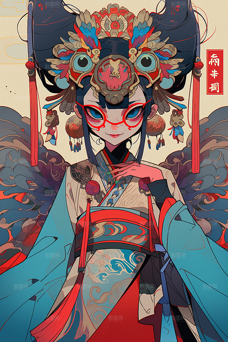 京剧女孩中式扮相插画