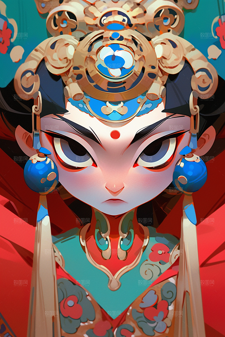 京剧女孩国潮中国风插画