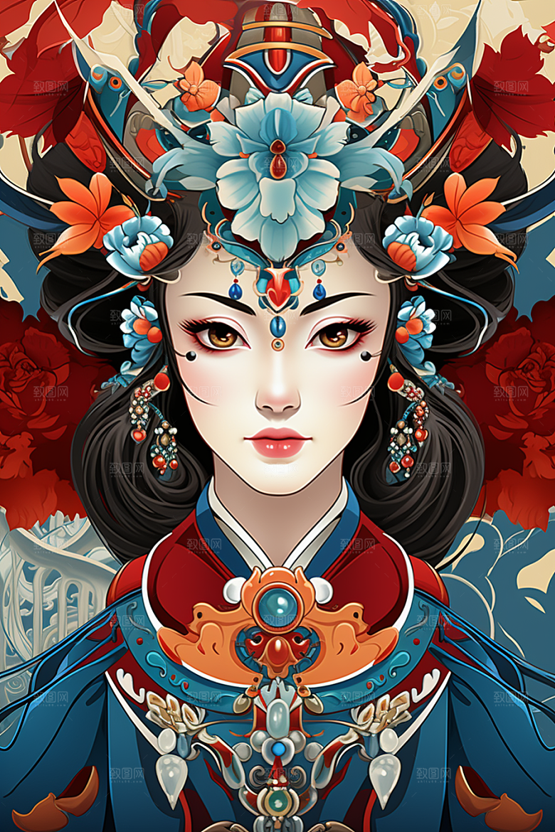 京剧女孩国潮国粹插画