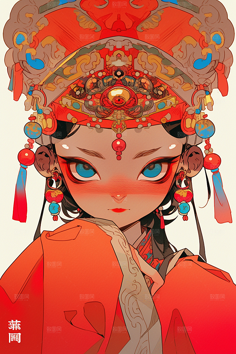 京剧女孩手绘戏剧插画