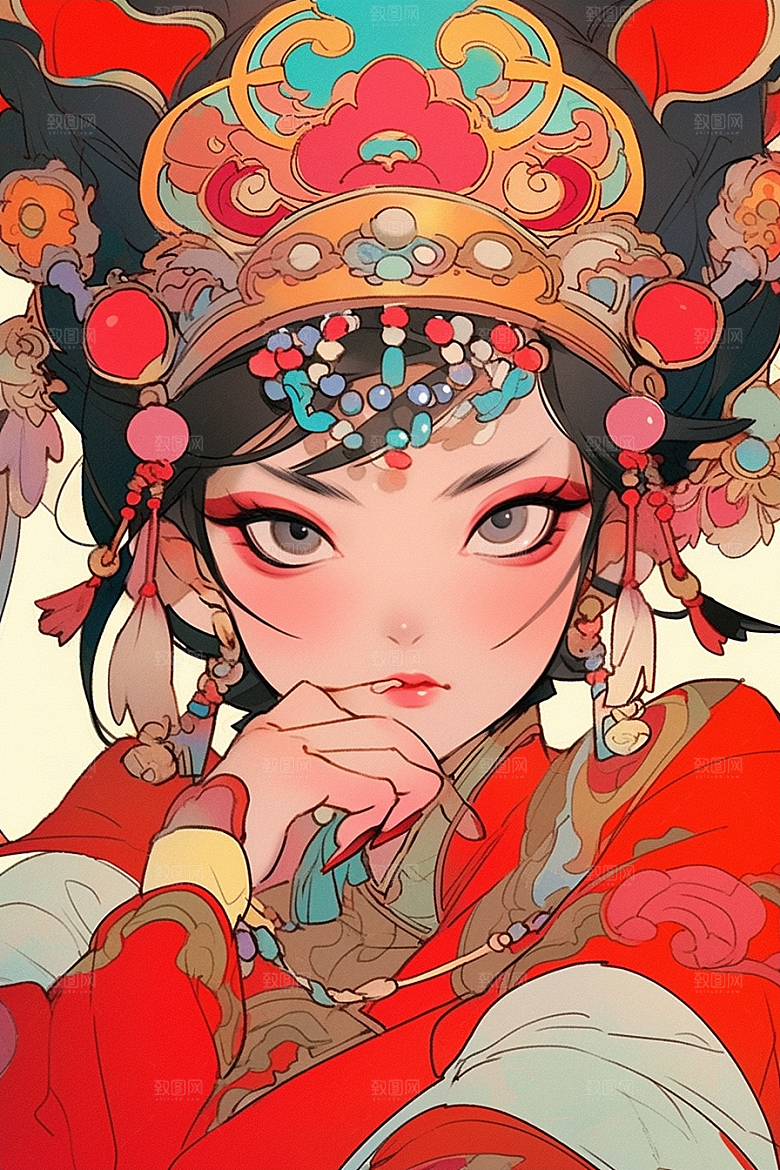 京剧女孩传统风格戏剧插画