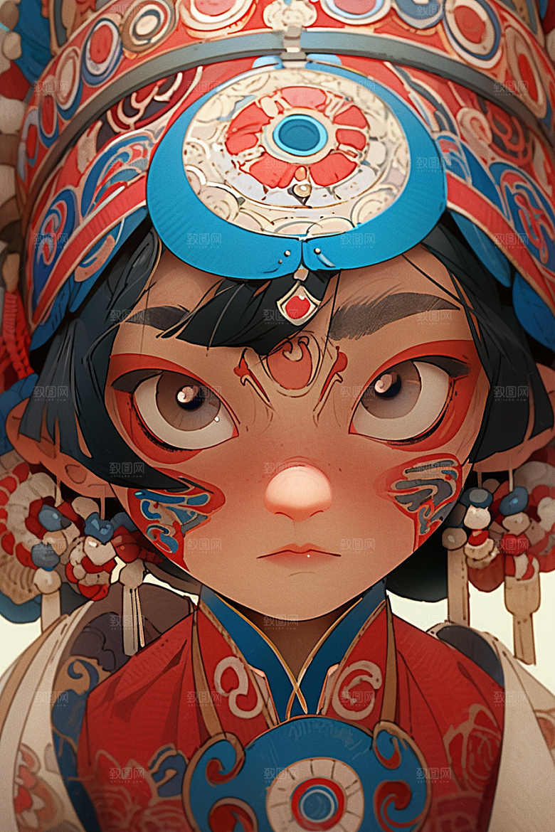 京剧女孩国潮国粹插画