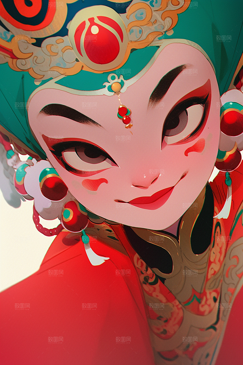 京剧女孩中国风戏曲插画