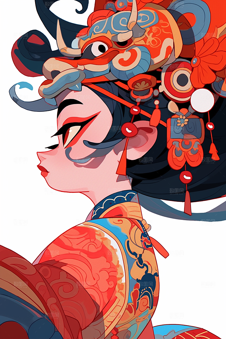 京剧女孩戏剧中式插画