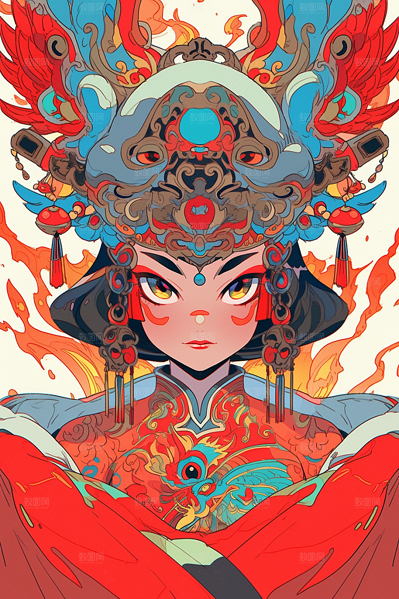 京剧女孩手绘扮相插画