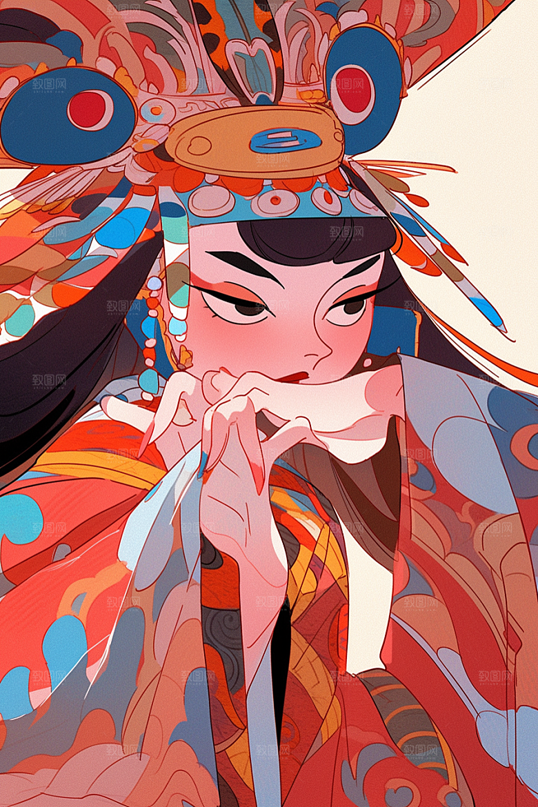 京剧女孩国粹中式插画