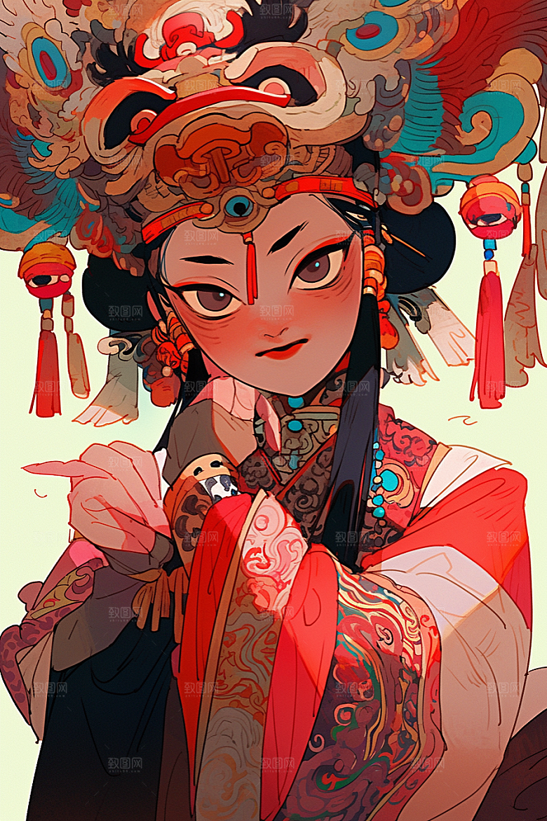 京剧女孩手绘戏剧插画