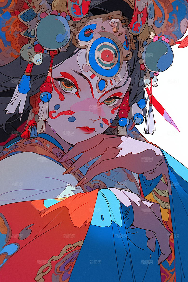 京剧女孩戏剧手绘插画