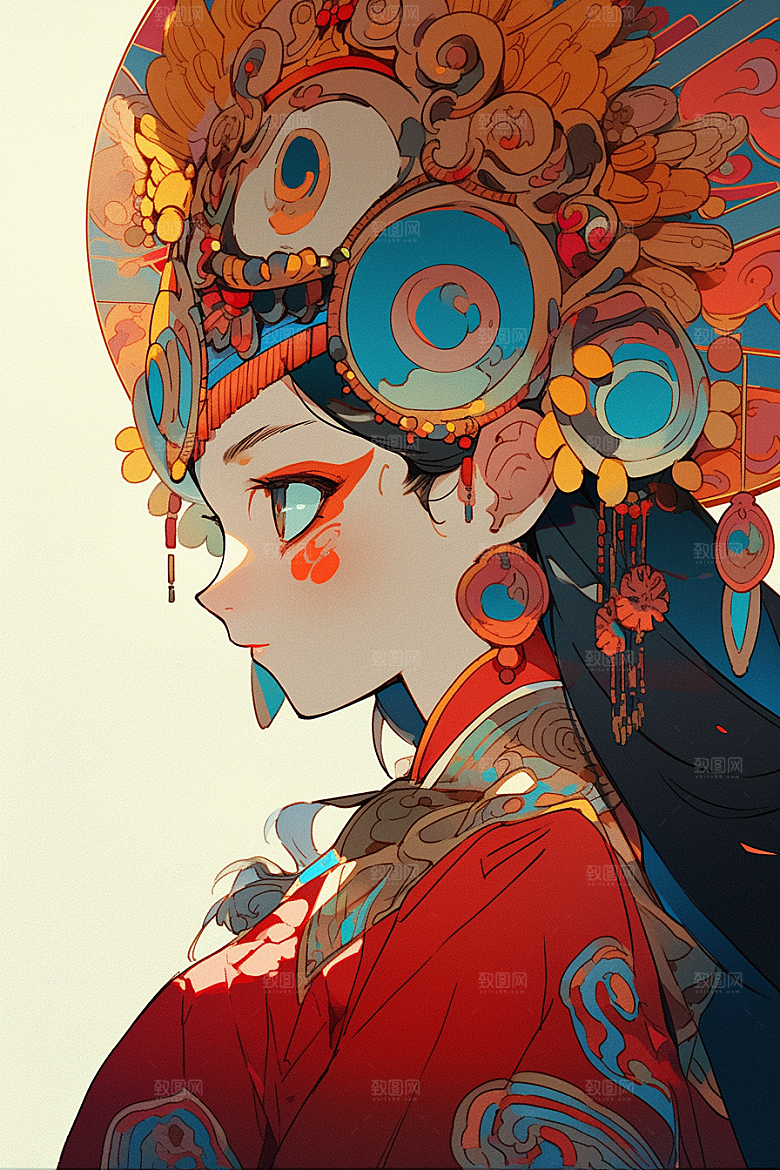 京剧女孩手绘国粹插画
