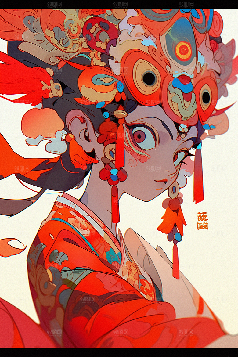 京剧女孩国粹国潮插画