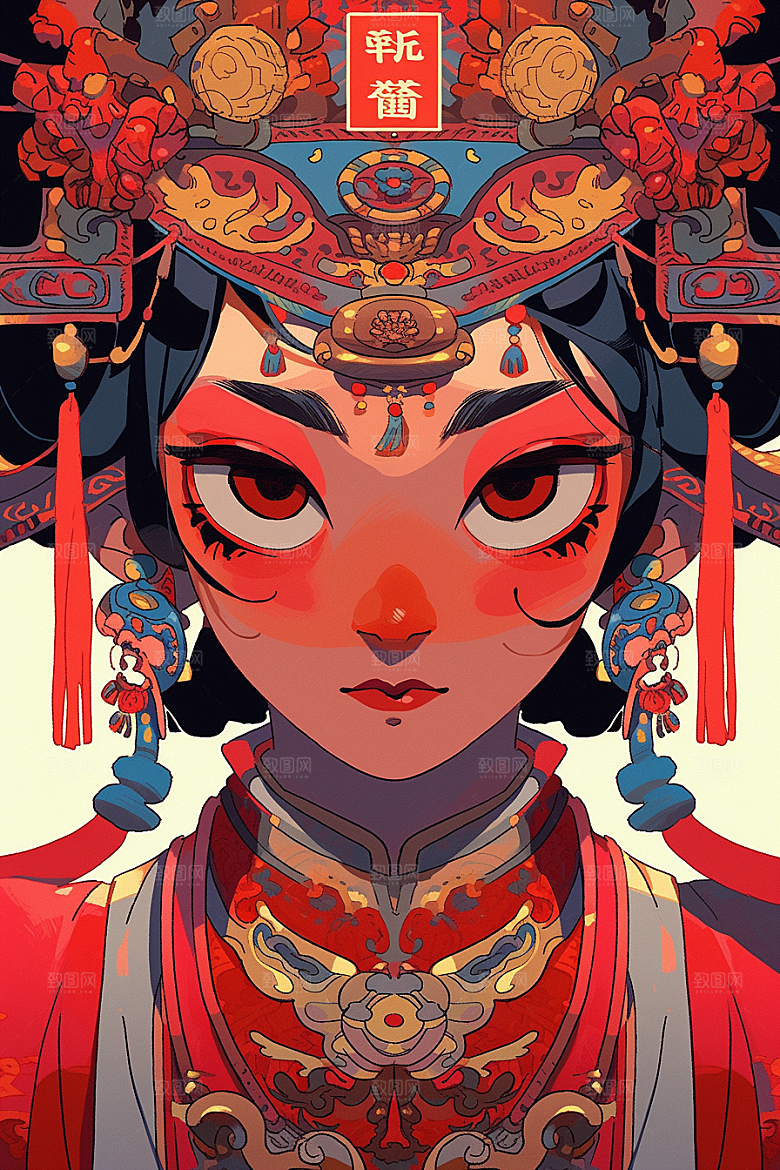 京剧女孩扮相中式插画