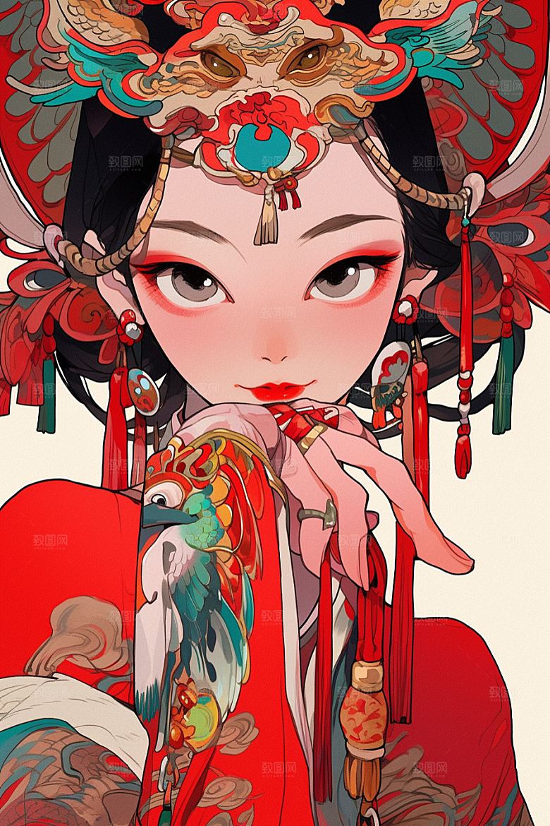 京剧女孩中国风扮相插画