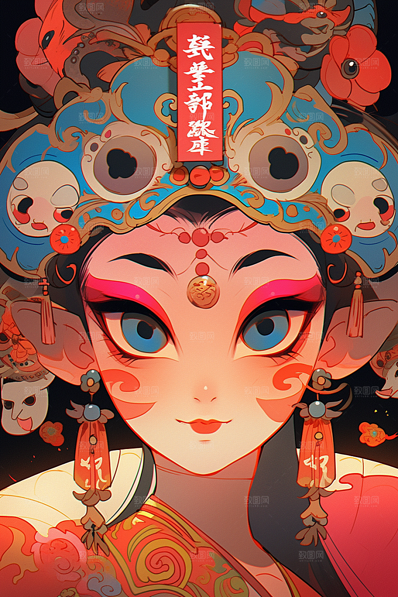 京剧女孩中国风国粹插画