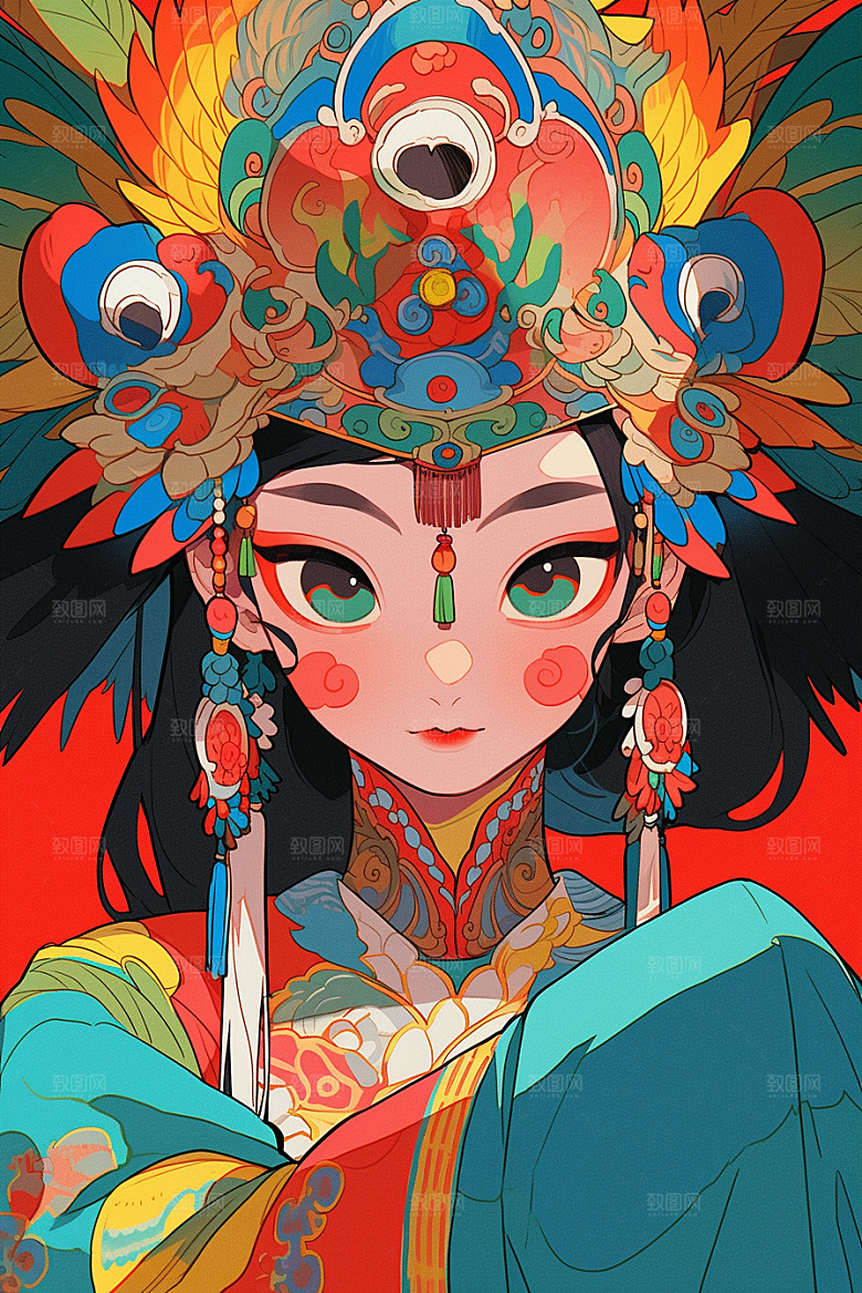 京剧女孩戏曲国潮插画