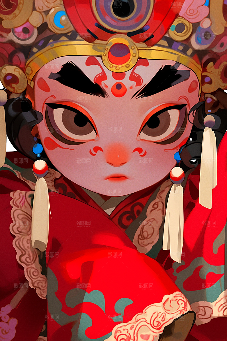 京剧女孩国粹手绘插画