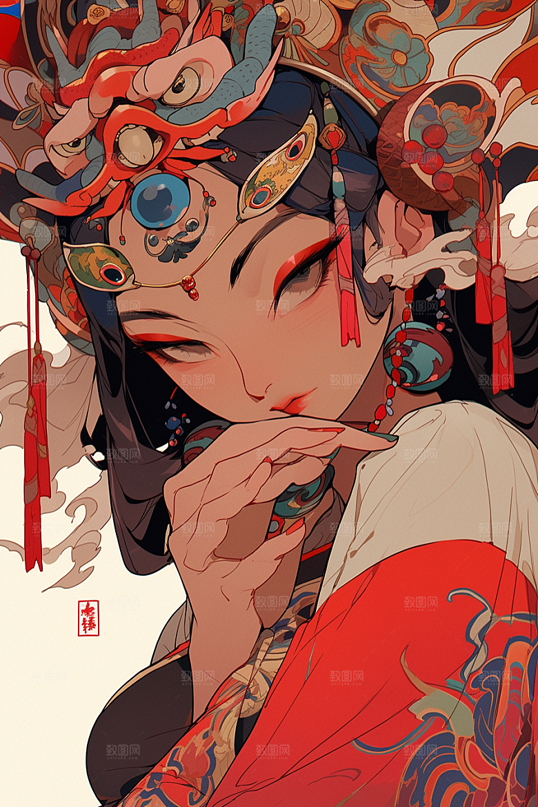 京剧女孩国粹戏剧插画
