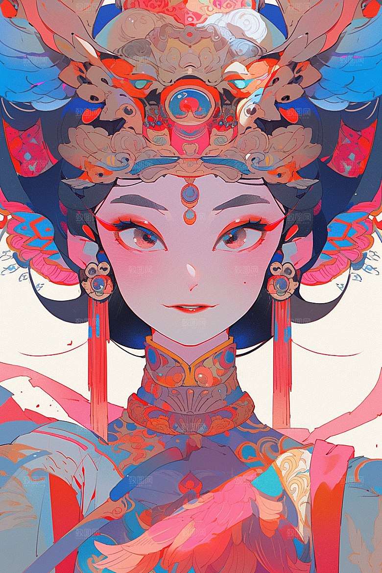 京剧女孩扮相中国风插画