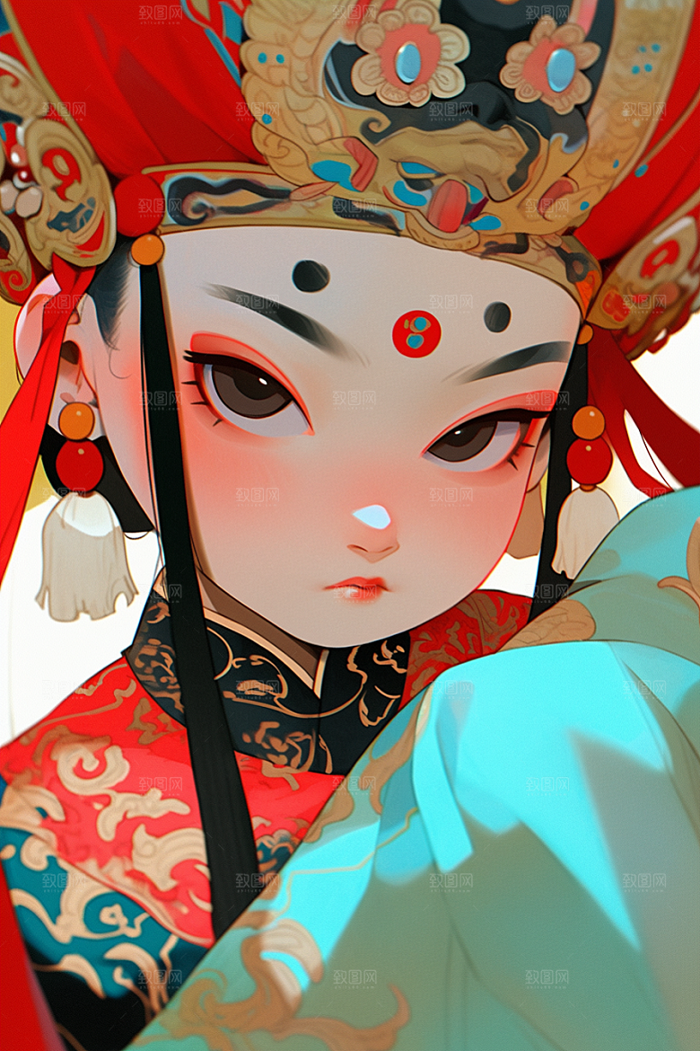 京剧女孩手绘戏剧插画