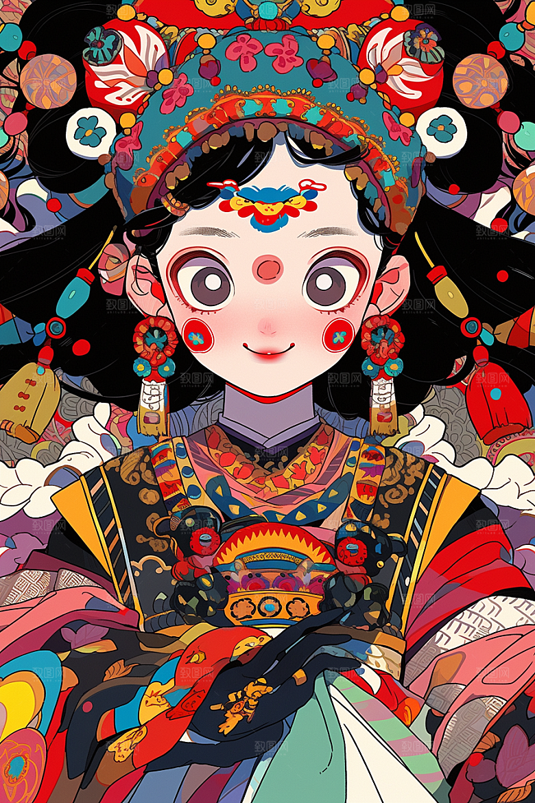 京剧女孩手绘中式插画