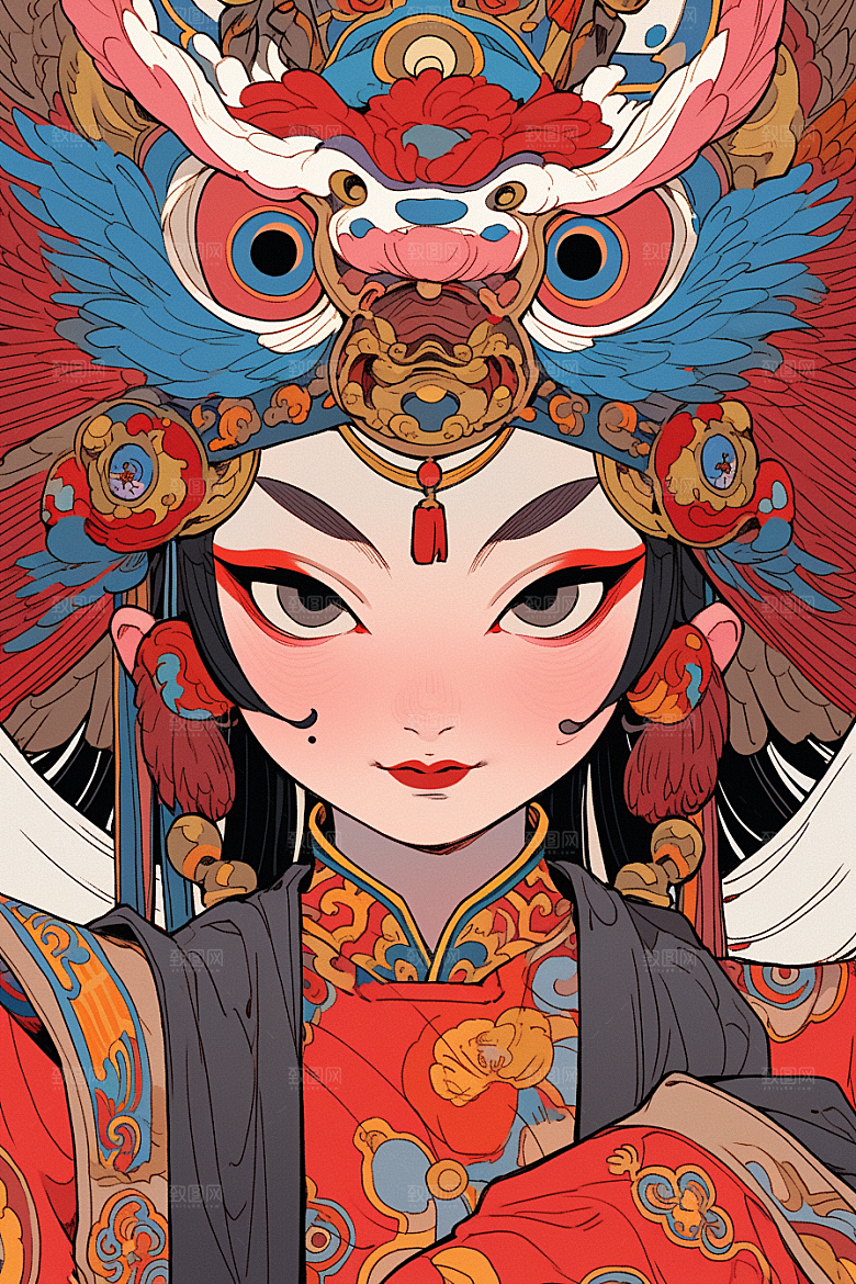 京剧女孩国粹传统风格插画