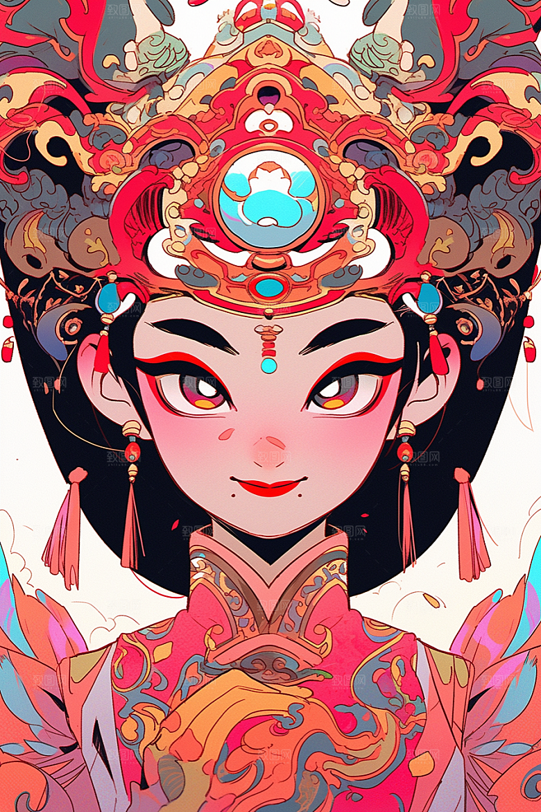 京剧女孩中国风戏曲插画