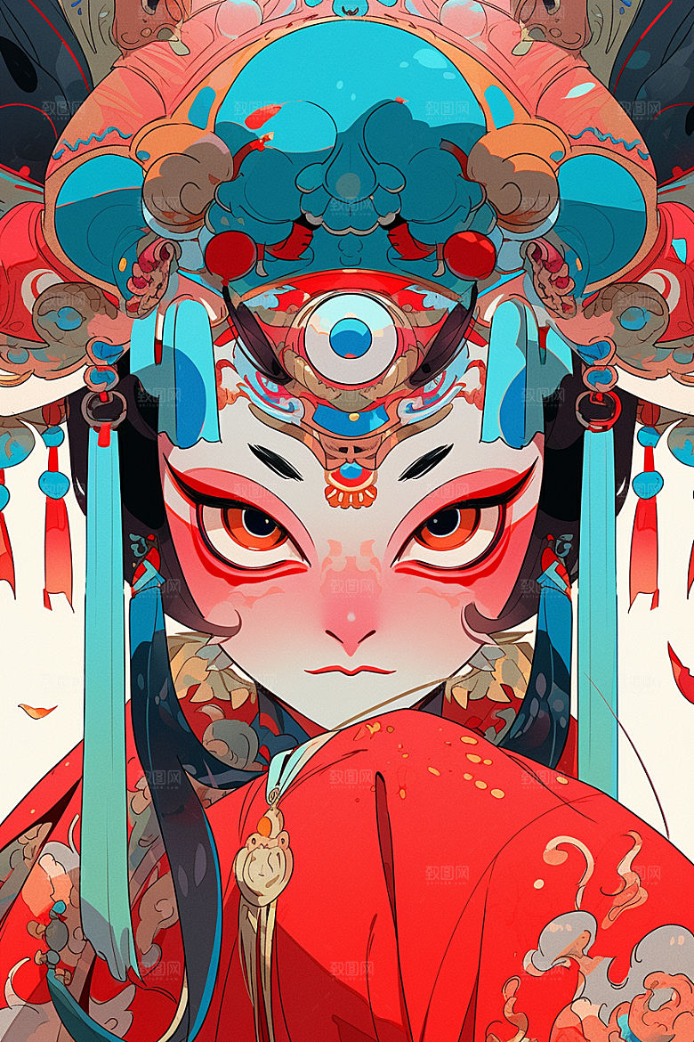 京剧女孩戏剧中国风插画