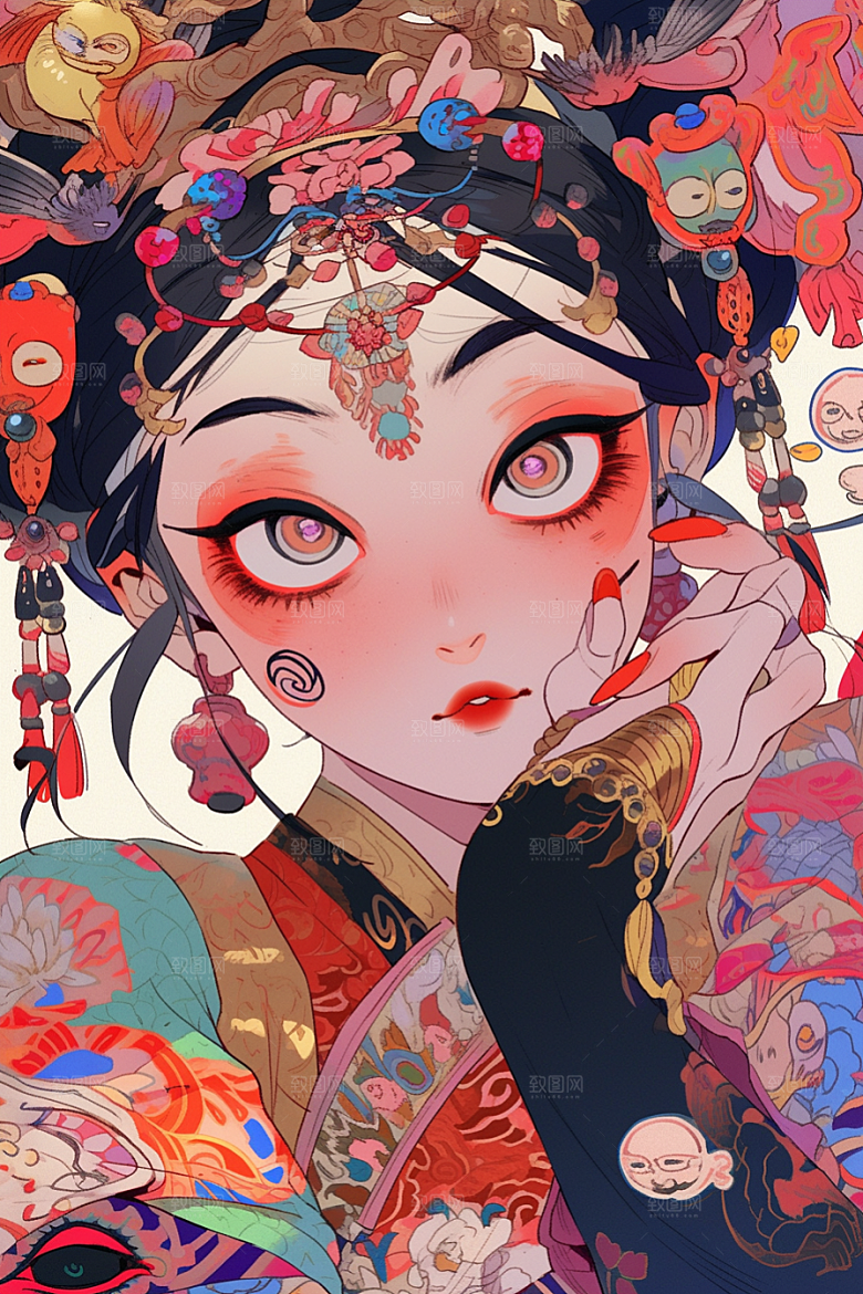 京剧女孩传统风格国潮插画