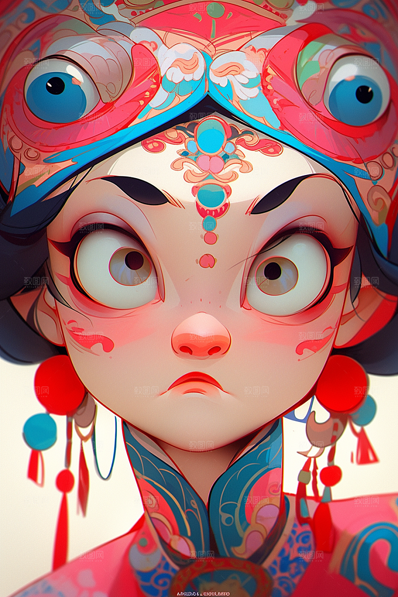 京剧女孩国粹扮相插画