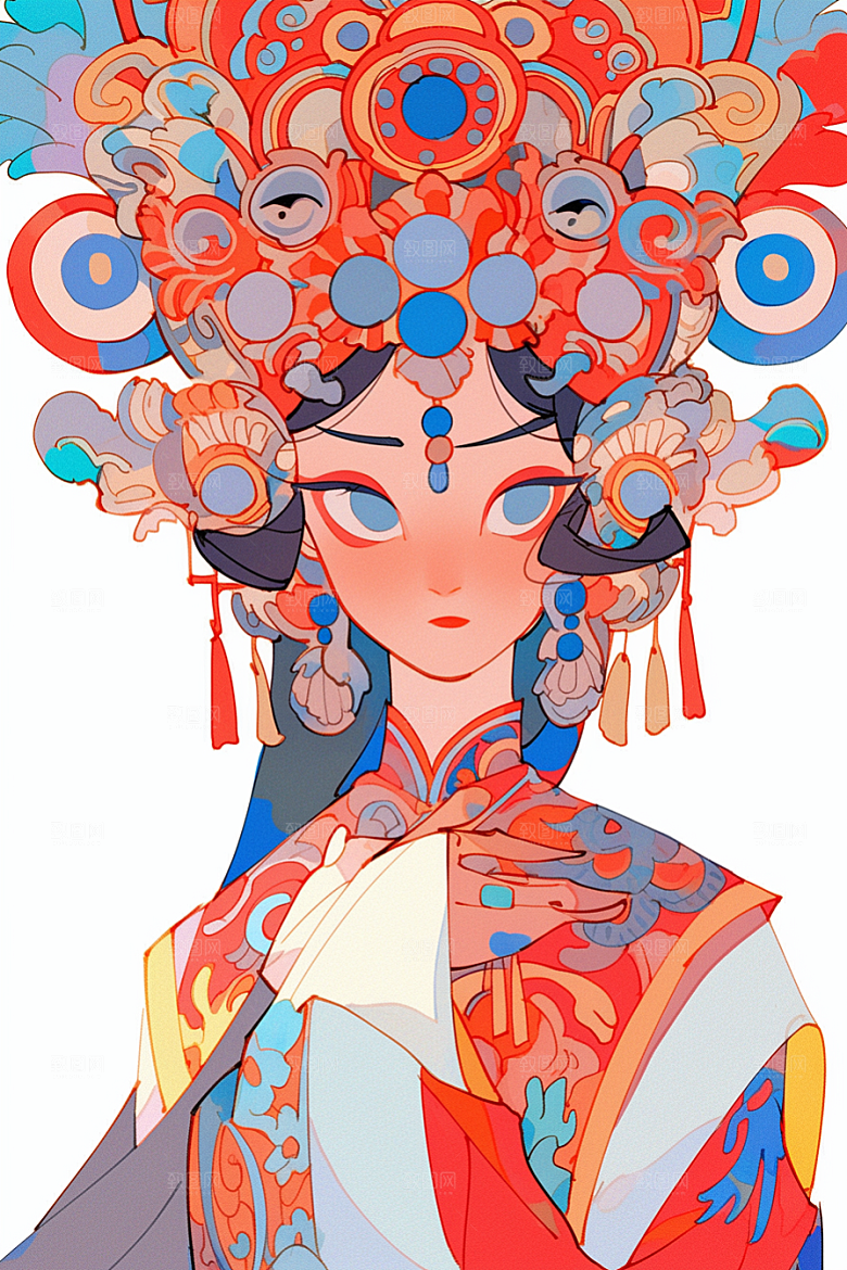 京剧女孩国粹中式插画