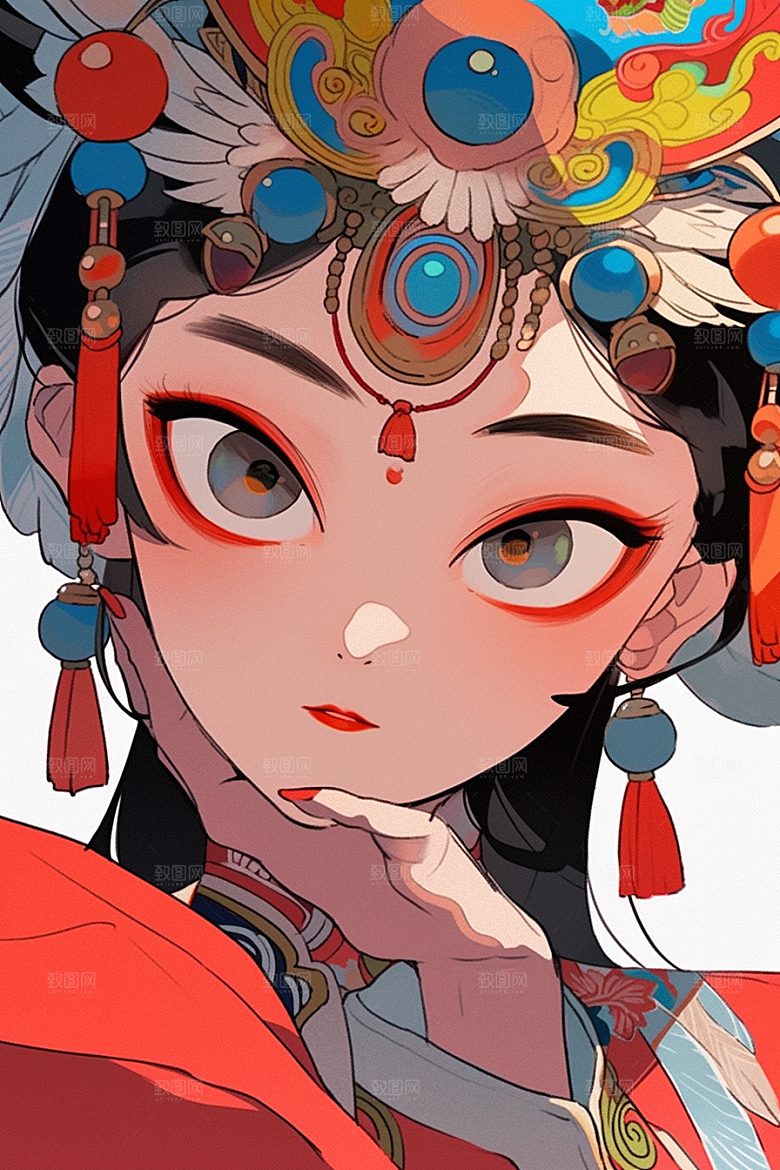 京剧女孩戏剧扮相插画