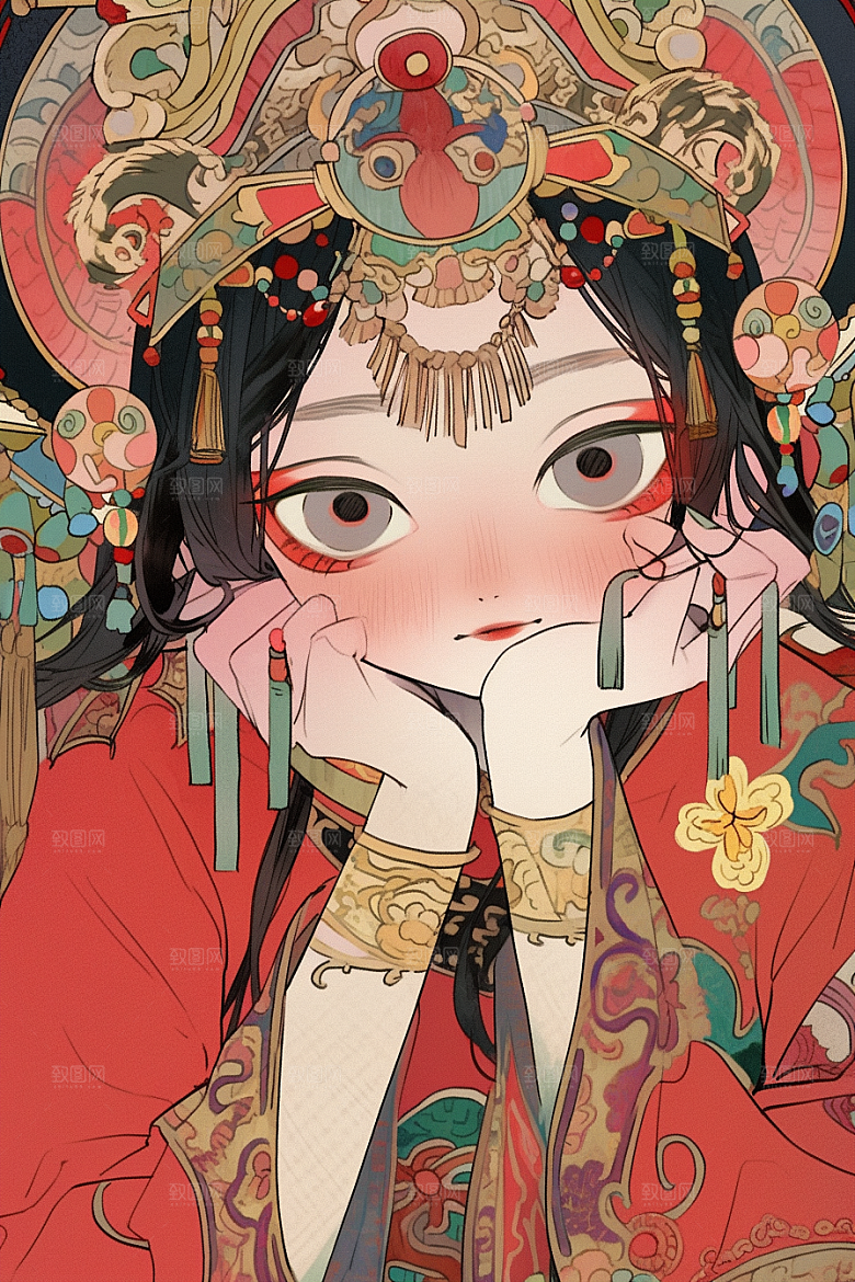 京剧女孩扮相戏曲插画
