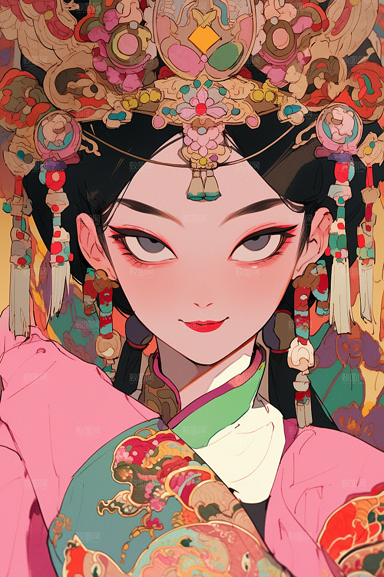 京剧女孩国潮国粹插画