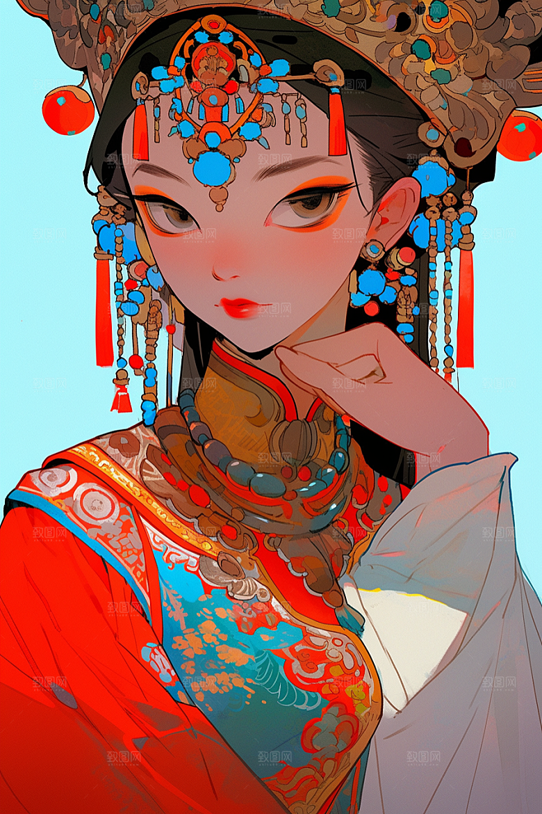 京剧女孩扮相戏曲插画