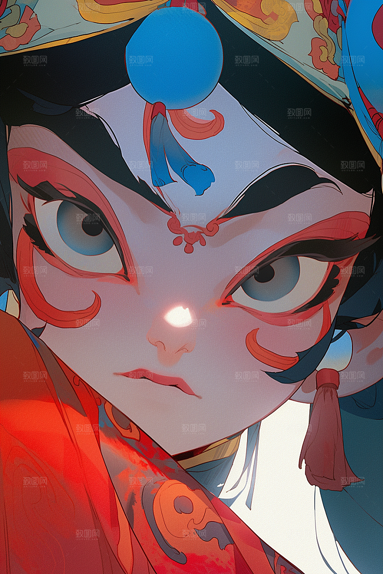 京剧女孩国潮扮相插画