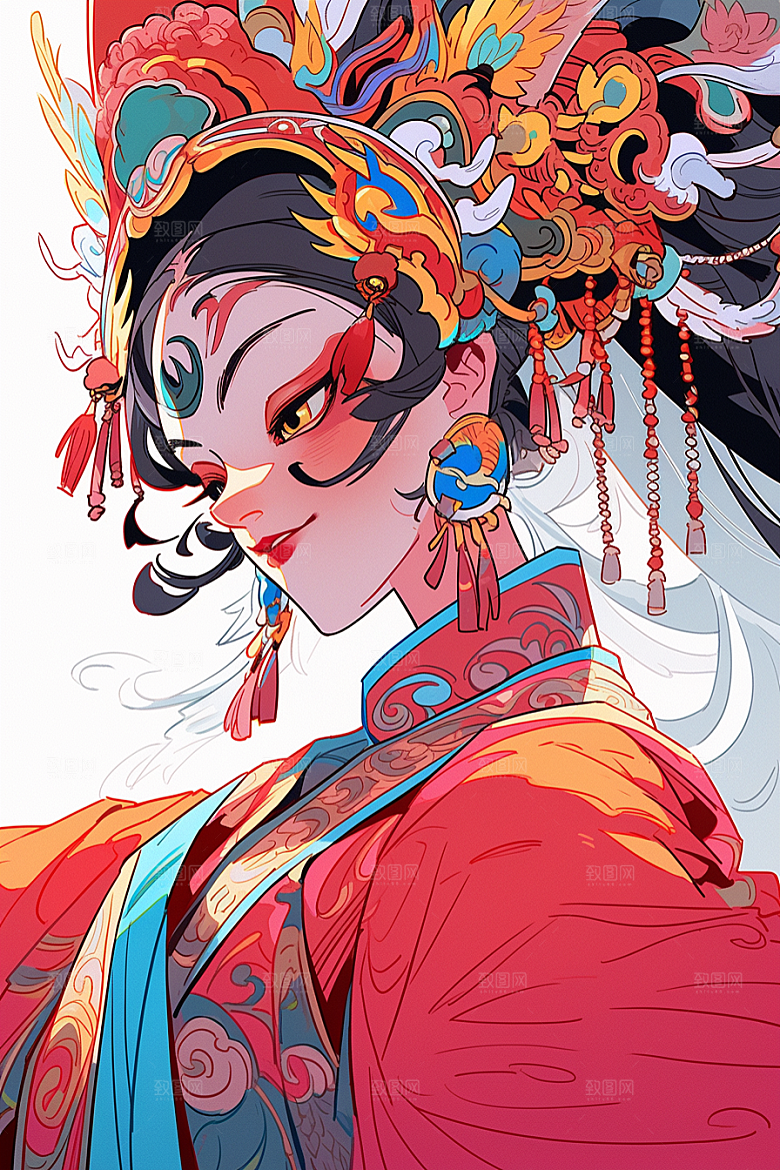 京剧女孩国粹手绘插画