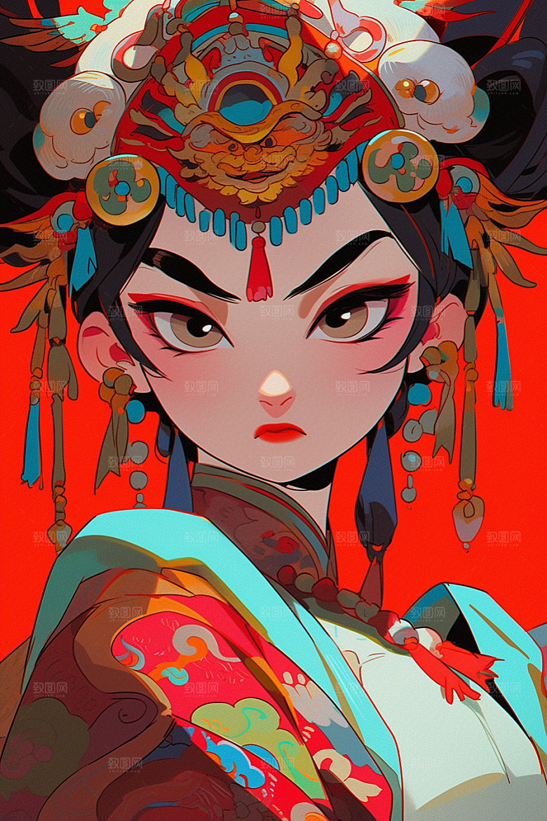 京剧女孩国粹中国风插画