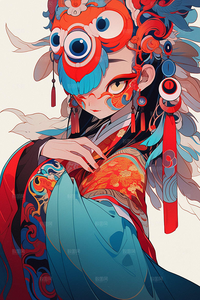 京剧女孩戏剧扮相插画