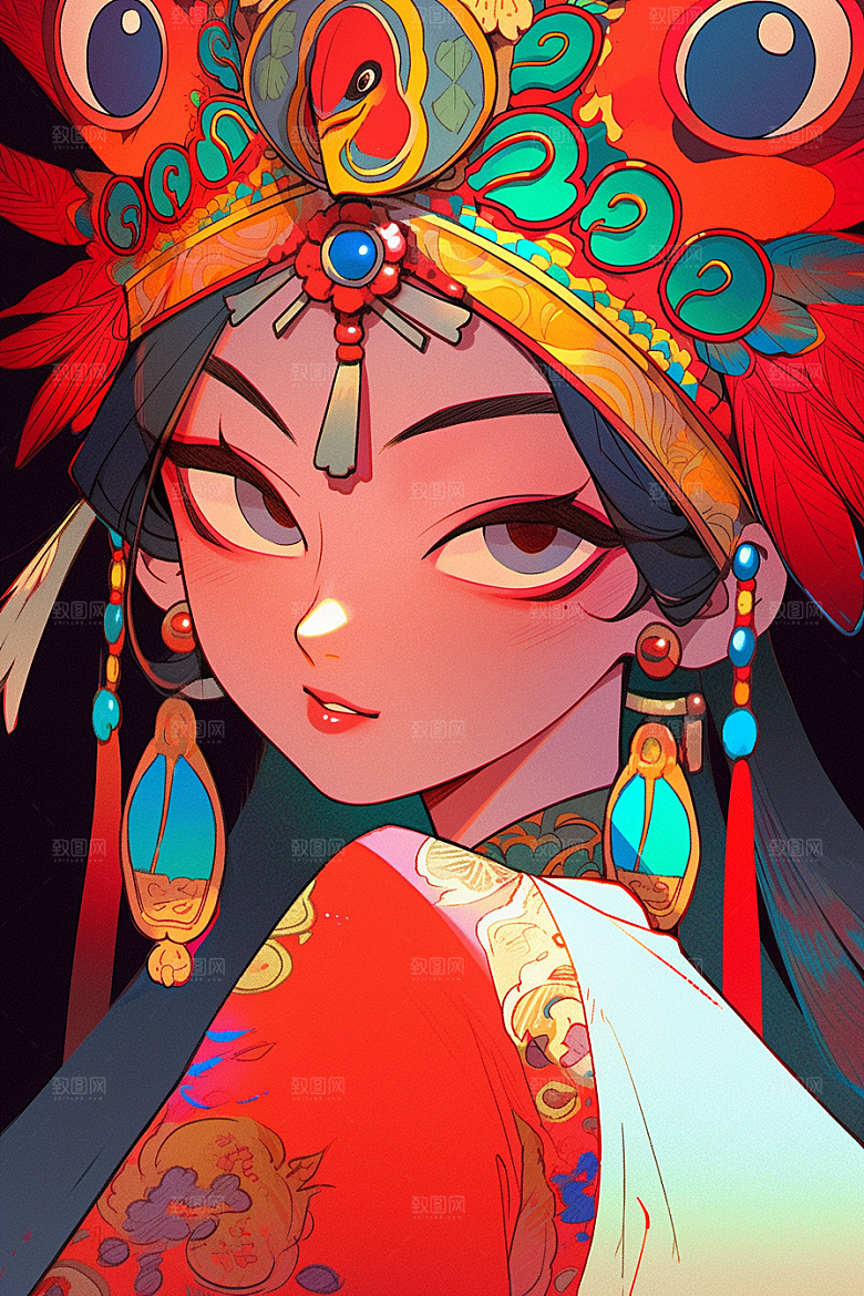京剧女孩中式中国风插画