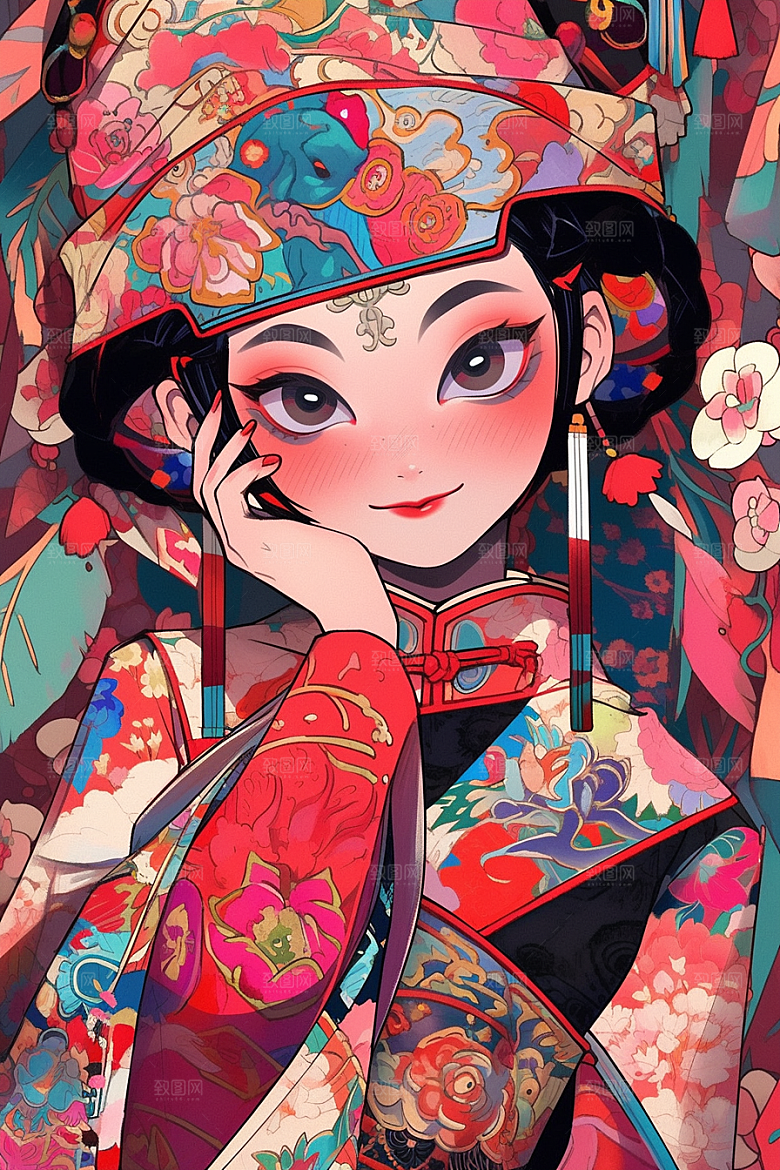 京剧女孩中式戏剧插画
