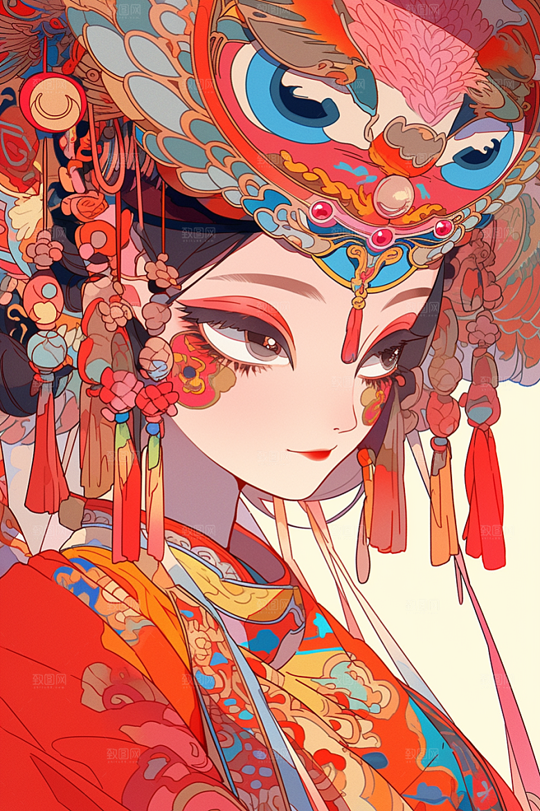 京剧女孩戏剧手绘插画