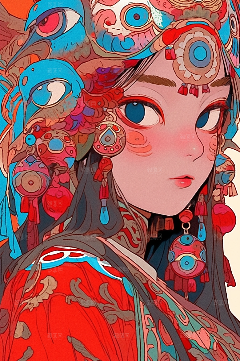 京剧女孩中式中国风插画