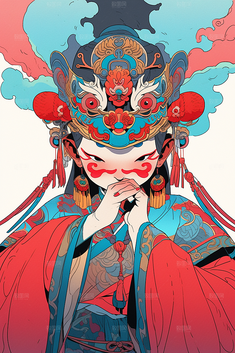 京剧女孩扮相国粹插画
