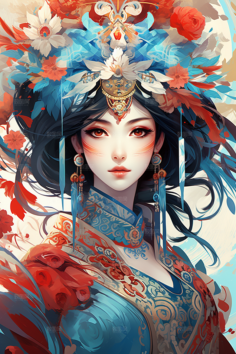 京剧女孩中国风手绘插画