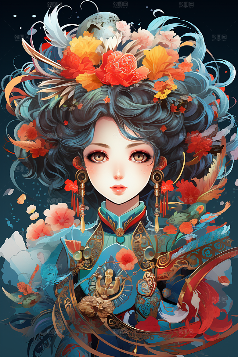京剧女孩中式国潮插画