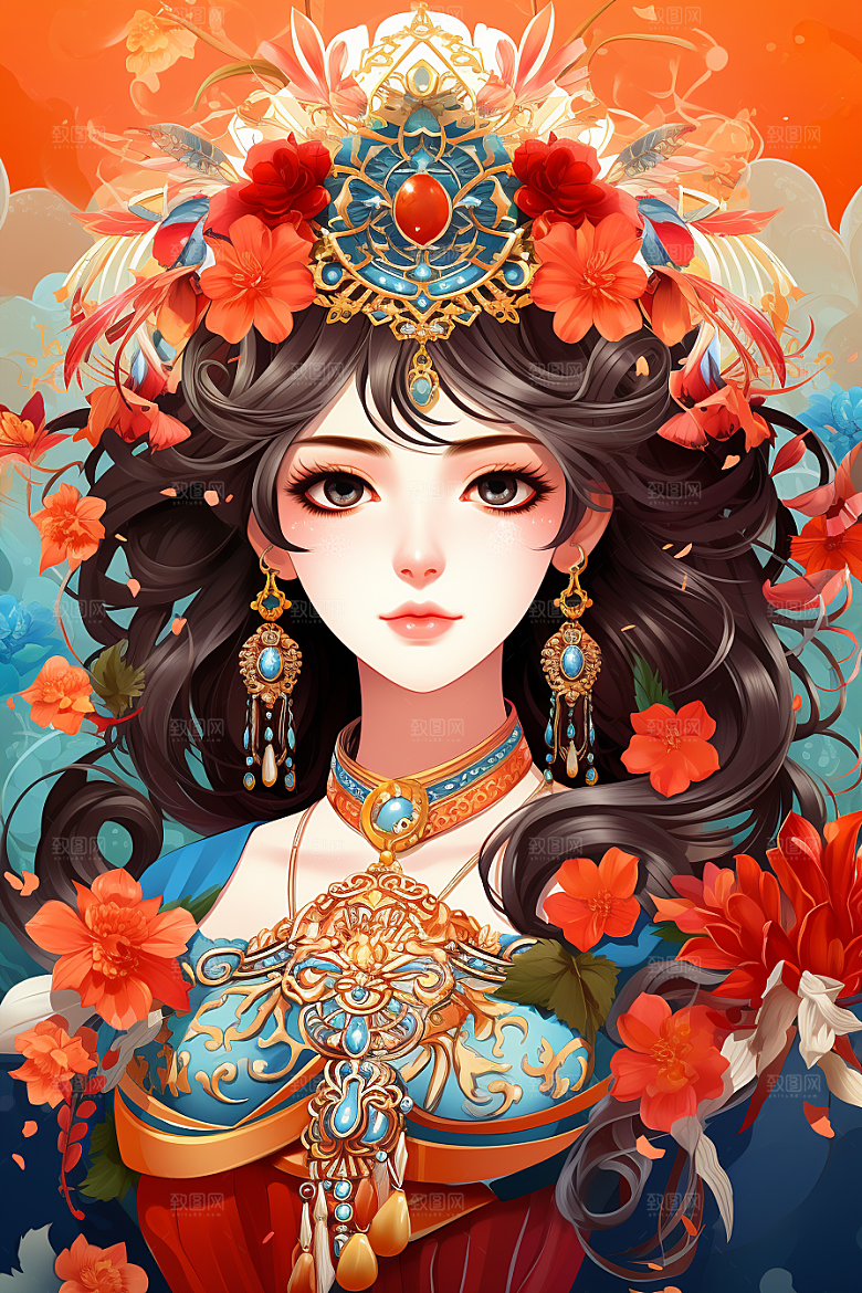 京剧女孩中国风戏剧插画