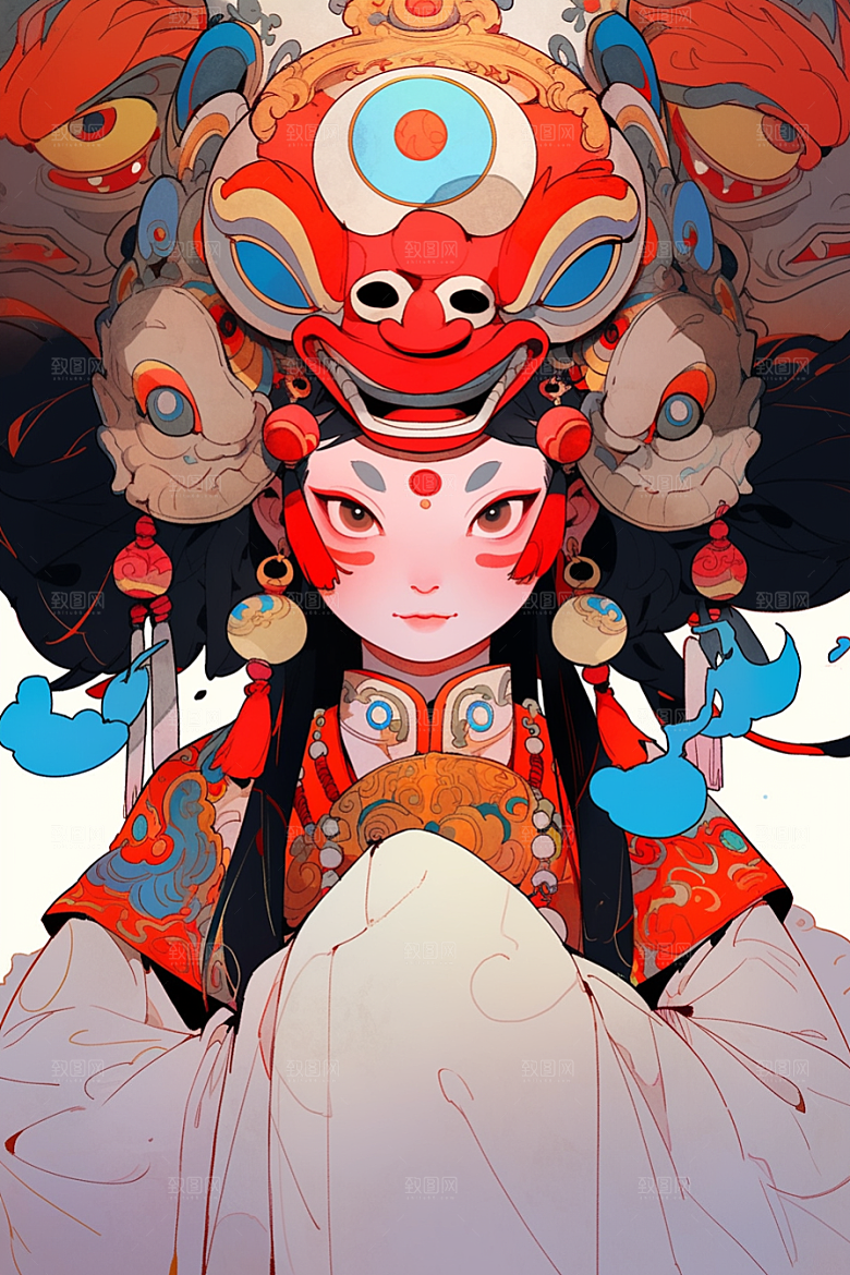 京剧女孩戏剧中国风插画