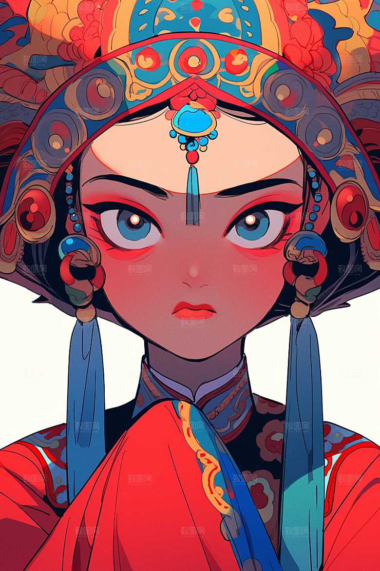 京剧女孩传统风格戏剧插画