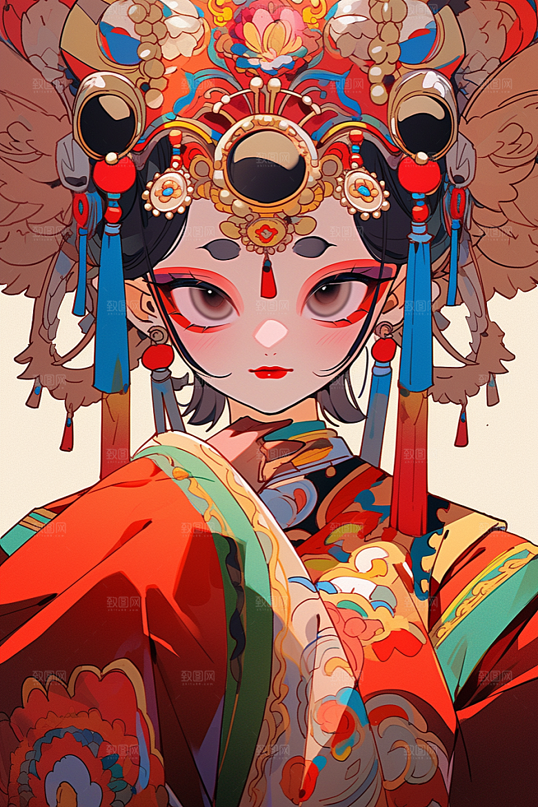 京剧女孩手绘中国风插画